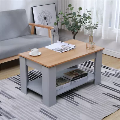 Modern Sliding Top Coffee Table With Bottom Shelf And Hidden Storage Tea Table • £49.99