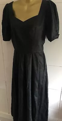 Laura Ashley Black Cotton Dress Size 12 Vintage 1980's Bow Back Detail • $68.37