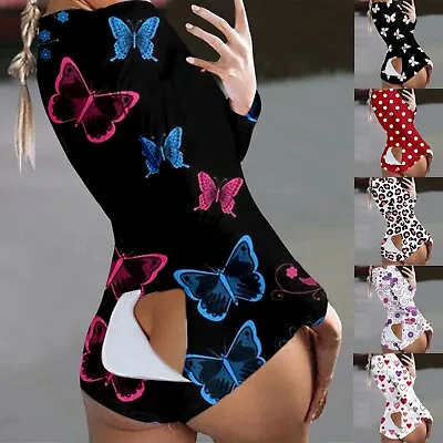 Women's Button-down Print Buttoned Flap Adults Jumpsuit Ladies Bodysuit Romper. • $35.93