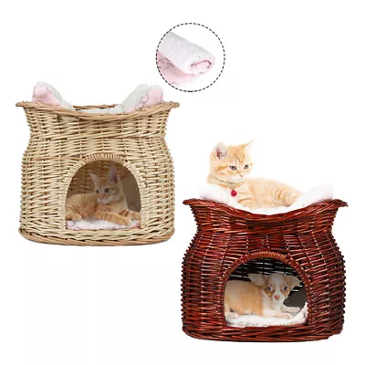 £28.91 • Buy 2 Tier Pet Bed Basket For Cat/Puppy Small Dog Igloo Wicker House Soft Cushion