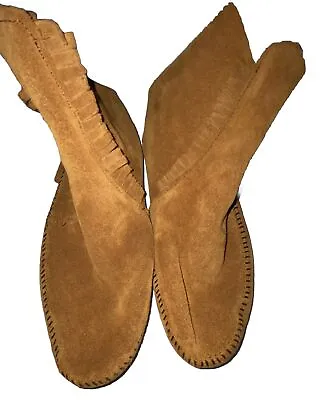 Minnetonka Moccasins Boots Women  10 Brown Suede Ankle High Top Side Tie Concho • $39.99