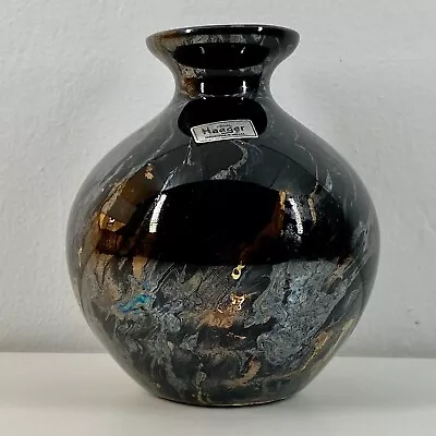 90s Black ROYAL HAEGER Ceramic Vase GOLDEN GLAZE Oil Slick Glossy FINISH #126 • $36