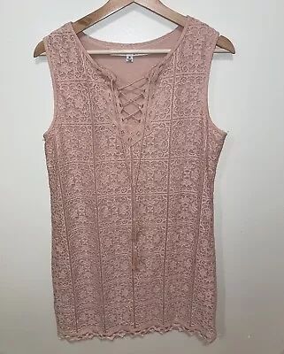 MAX STUDIO Blush Pink Crochet Lace Sleeveless Shift Dress Sz M Cotton Blend EUC • $30