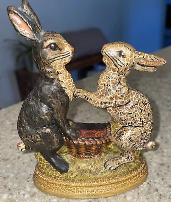Vaillancourt Folk Art Chalkware Easter Bunnies & Basket 1988 • $199.99