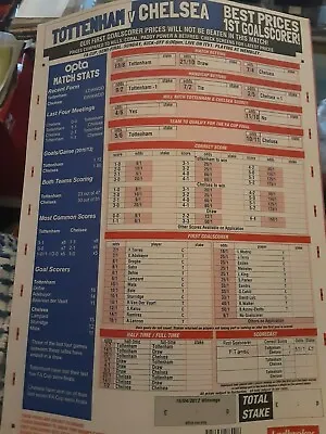 Tottenham V Chelsea 2012 FA CUP SEMI FINAL Betting Slip • £1