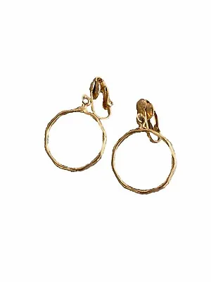 Vintage Earrings Gold Plated Bamboo Pattern Clip On Circular Hoop Hoops Mod • $27.36