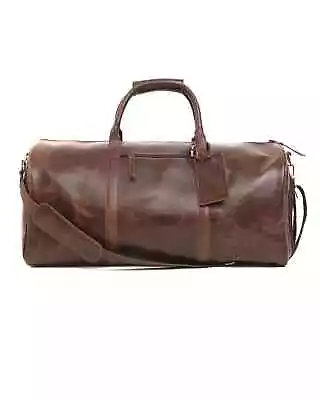 Monogrammed Leather Travel Duffle Bag Gym Genuine Leather Weekender Bag 24 In • $220