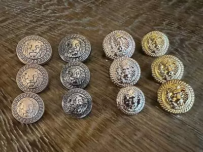 6pcs Lion Head Buttons Plastic Metal 25mm 21mm 18mm Gold Antique • £3.50