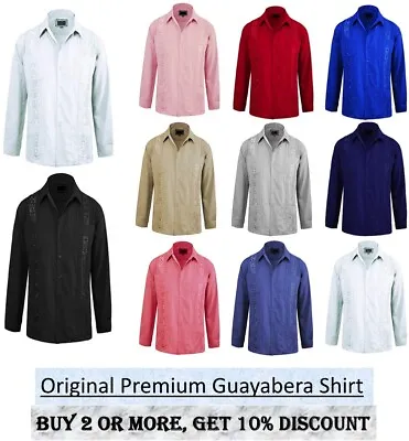 Men Guayabera Original Cuban Long Sleeve Dress Shirt Wedding Cigar Bartender • $25.99