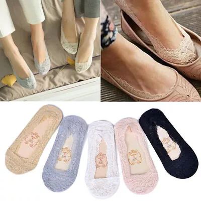 10Pair Anti-slip Women Ladies Footsies Skin Shoe Liners Invisible Thin Lace Sock • £4.59