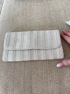 Vintage White Beaded Clutch With Satin Interior • $12