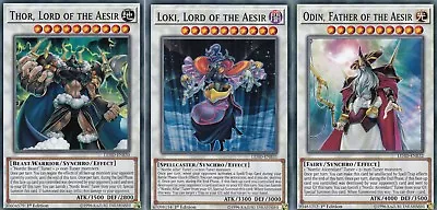 Yugioh 3 Card Set - Thor Lord Of The Aesir & Loki &  Odin Father  - Lehd - New • £4.99