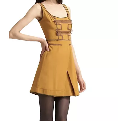 Z Spoke Zac Posen Silk Embroidered Tulip Front Retro Dress Size 2 Gold • $69