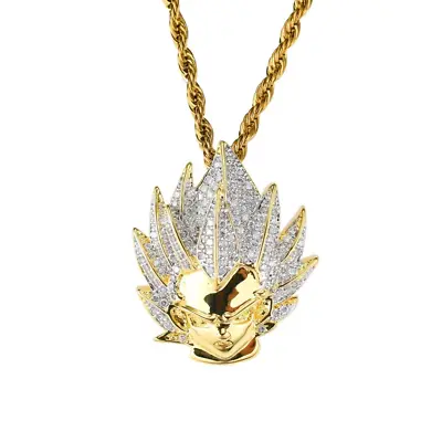 Vegeta Cz Pendant & Chain Necklace Iced Out Bling Shine Jewellery Dragon Ball Z • £14.99