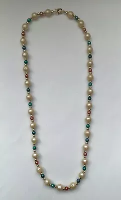 Imitation Pearl Multi Colour Round Bead Pendant Necklace Costume Jewellery  • £0.99