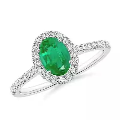 ANGARA Oval Emerald Halo Ring With Diamond Accents For Women In 14K Solid Gold • $1257.52