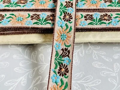 Vintage Austrian Jacquard Woven Fabric Ribbon Forget-Me-Not Floral Pattern 20mm • £3.50