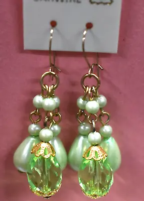 Vintage Pierced Earrings Mint Green Plastic  Clusters  Gold Filled Wires  B • $4.99