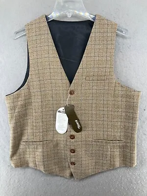 Wool Blend Vest Mens XL Brown Plaid • $29.99