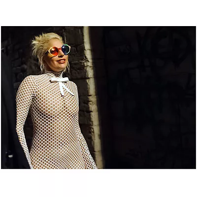 Lady Gaga Standing In White Wearing Mutli Colored Specs Smile 8 X 10 Inch Photo • £8.54