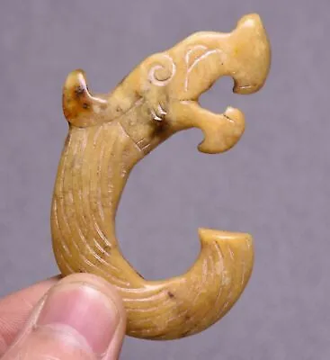 6cm Antique Chinese Pearl Culture Topaz Jade Pig Dragon Hook Pendant Talisman • $18