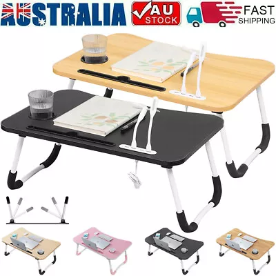Laptop Stand Table Foldable Desk Computer Study Bed Adjustable Cup Slot Tray • $16.99