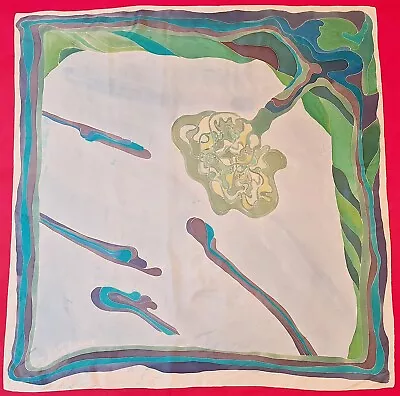 Scarf Vintage Authentic Hand Painted Abstract Watercolor Signed Silk 45  Square • $32.50