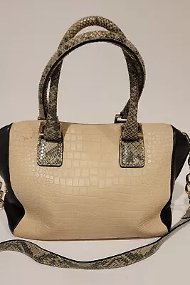 Marc Fisher Leather Shoulder Bag Beige Croc Black Trim Convertible • $44.99