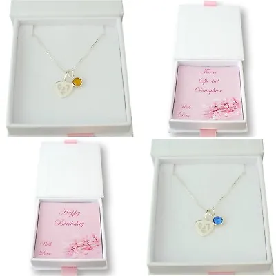 Sterling Silver 21 Necklace With Birthstone Gift For 21st Birthday Gift Boxed • £16.99