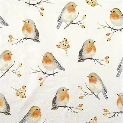 4x Single Cocktail  Paper Napkins For Decoupage And Party - Robin Family • £1.19