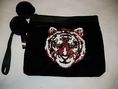 No Boundaries Wallet Wristlet Black Sequin Tiger Design Carry All NEW • $11.95