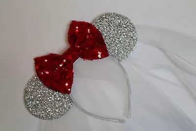 Bride Minnie Ears Headband White Bride Ears Bride Mickey Ear Wedding HANDMADE • $13.99