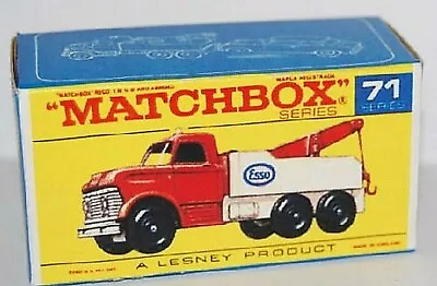 Matchbox Lesney No 71 Heavy Wreck Truck Esso Repro F Style Empty Box • $7.28