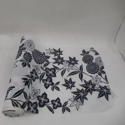 Japanese Yukata Cloth Roll Approx 11 Metres White With Black Floral Pattern • £70