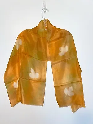 Vintage Orange Green Brown Hand Painted French Silk Scarf Paris Fall Leaves • $35