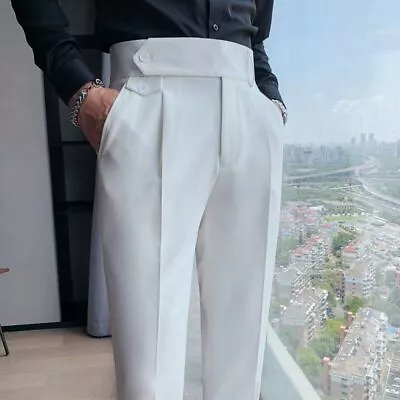 Trousers Man White Black Business Suit Pants Belt Clothing Solid Bottom • $58.75