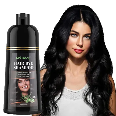 500ml Natural Herbal Permanent Hair Dye Instant Black Hair Dye Color Shampoo UK • £11.95