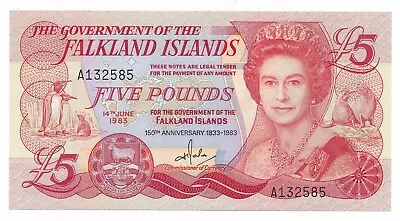 Falkland Islands 5 Pound 1983 P.12 AU/Unc QEII Note • £28.20