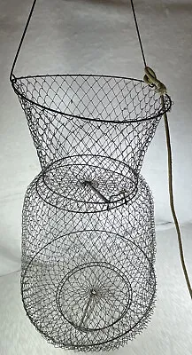 Vintage Fishing - Fish Keeper Net Live Bait-Collapsible Metal Wire Basket Cage • $21.87