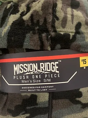 Mission Ridge Plush One Piece Mens S/M Zip Hooded Pajamas Camouflage NWT • $9.95