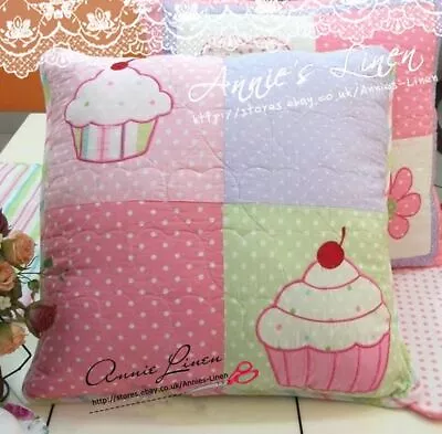 Handmade Girls Pink Cupcake Stitched  Quilted Cushion Cover Laura Ashley • £18.50