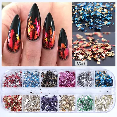 Nail Art Foil Leaf Gold Silver Flakes Chunky Glitter Body Manicure Decor Makeup • $8.99