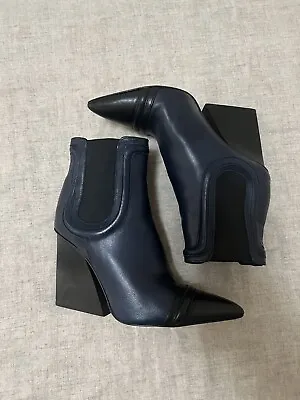 Zara Women's Navy Blue Leather Studio Ankle Boots Size EU 37 US 6 • $39.99