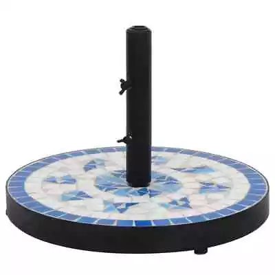 Stylish Round Patio Umbrella Stand Ceramic Tile Pattern Outdoor Base Blue White • $117.85