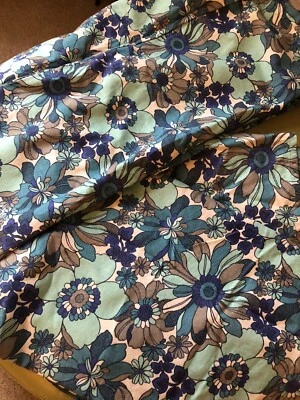 £40 • Buy Vintage Retro Pair Aqua Turquoise Purple & Blue Floral Curtains 60s 70s Flower