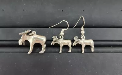 Sterling Silver Moose Necklace Pendent Charm And Earrings • $49.99