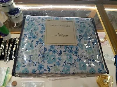 Laura Ashley Duvet Cover Set Twin Blue Floral 100% Cotton 1 Sham Included • £48.20