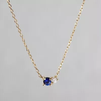 Round Lab Created Blue Sapphire Diamond Women's Pendant 14K Yellow Gold Plated • $39.99
