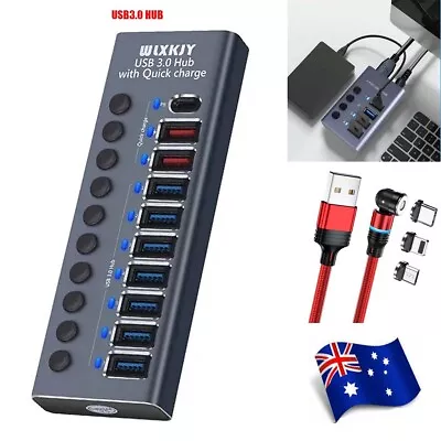 4+7+10 Ports USB 3.0 HUB Powered + AU AC Adapter Cable High Speed Desktop +Cable • $32.99