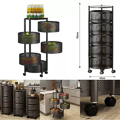 5 Tier Kitchen Rotating Storage Trolley Cart Utility Vegetable Mobile Shelf Rack • £30.99